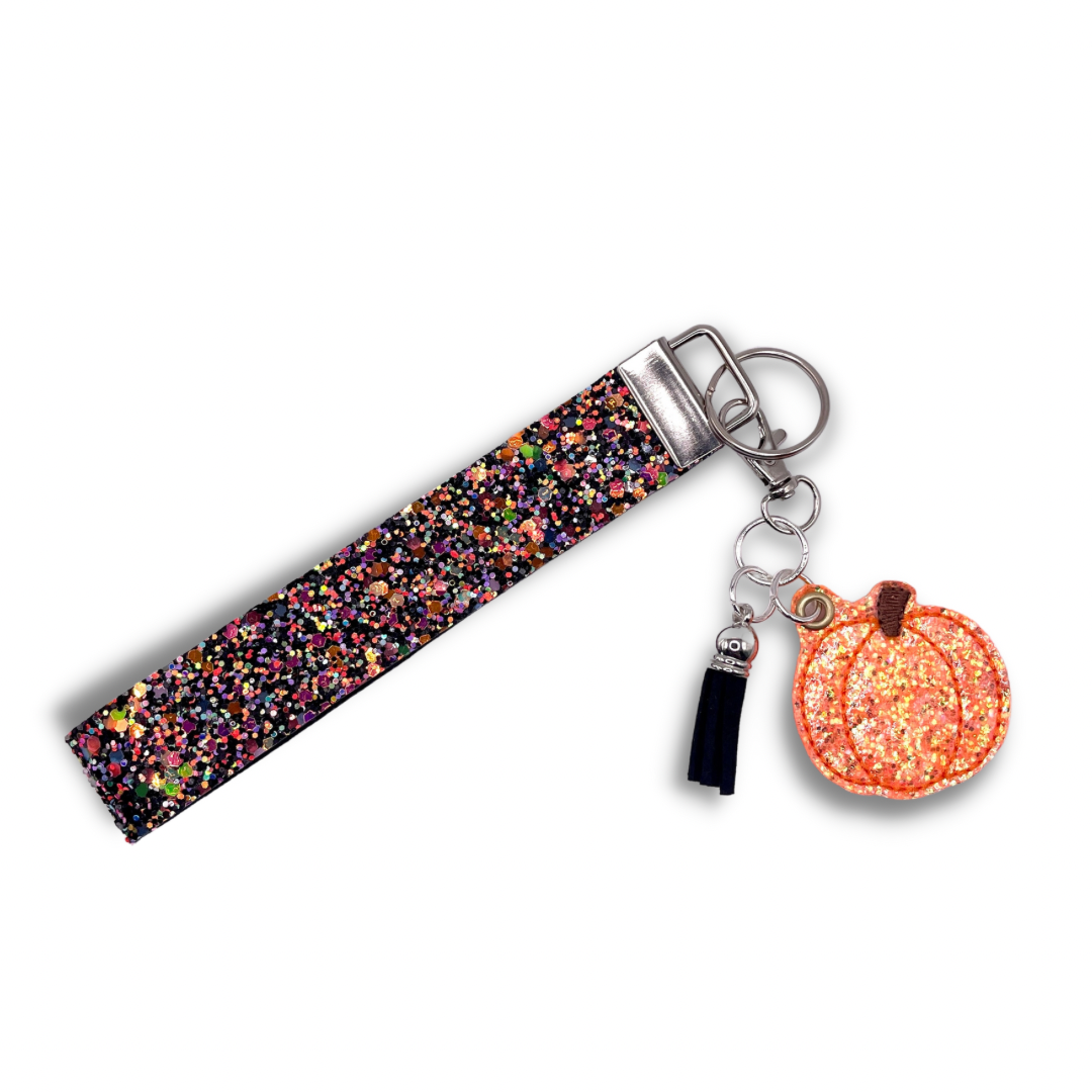 Orange Glitter Pumpkin Keychain and Wristlet