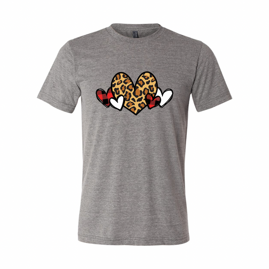 Leopard and Buffalo Plaid Heart T-Shirt