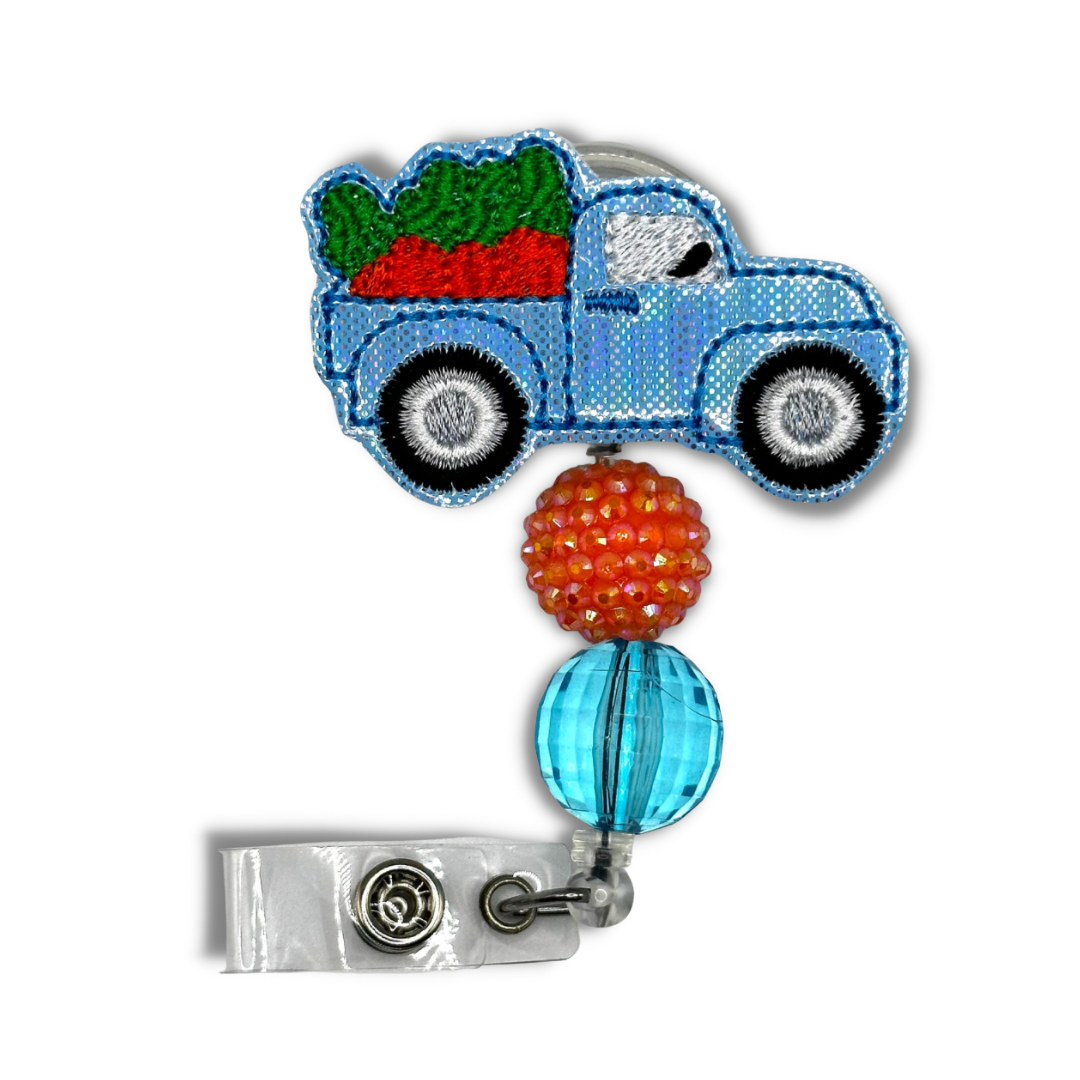 Blue Truck Beaded Badge Reel