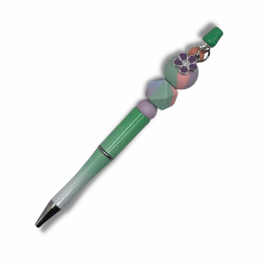 Purple Flower Charm Beaded Pen