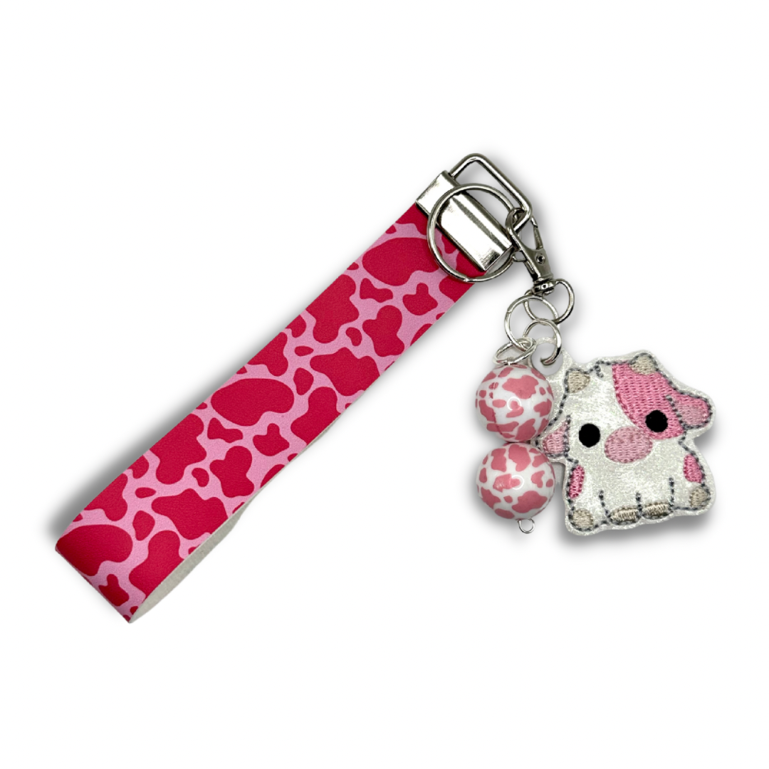 Cute Pink Cow Keychain and Wristlet