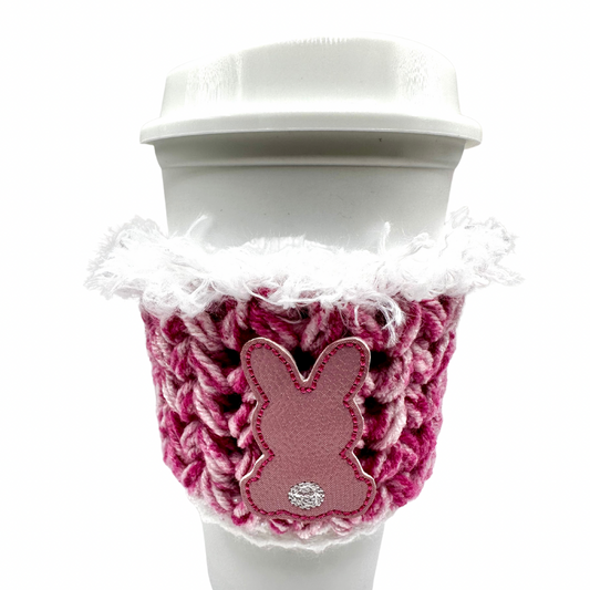 Pink Bunny Crocheted Coffee Cozy