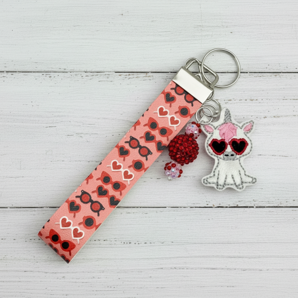 Unicorn with Glasses Keychain and Wristlet