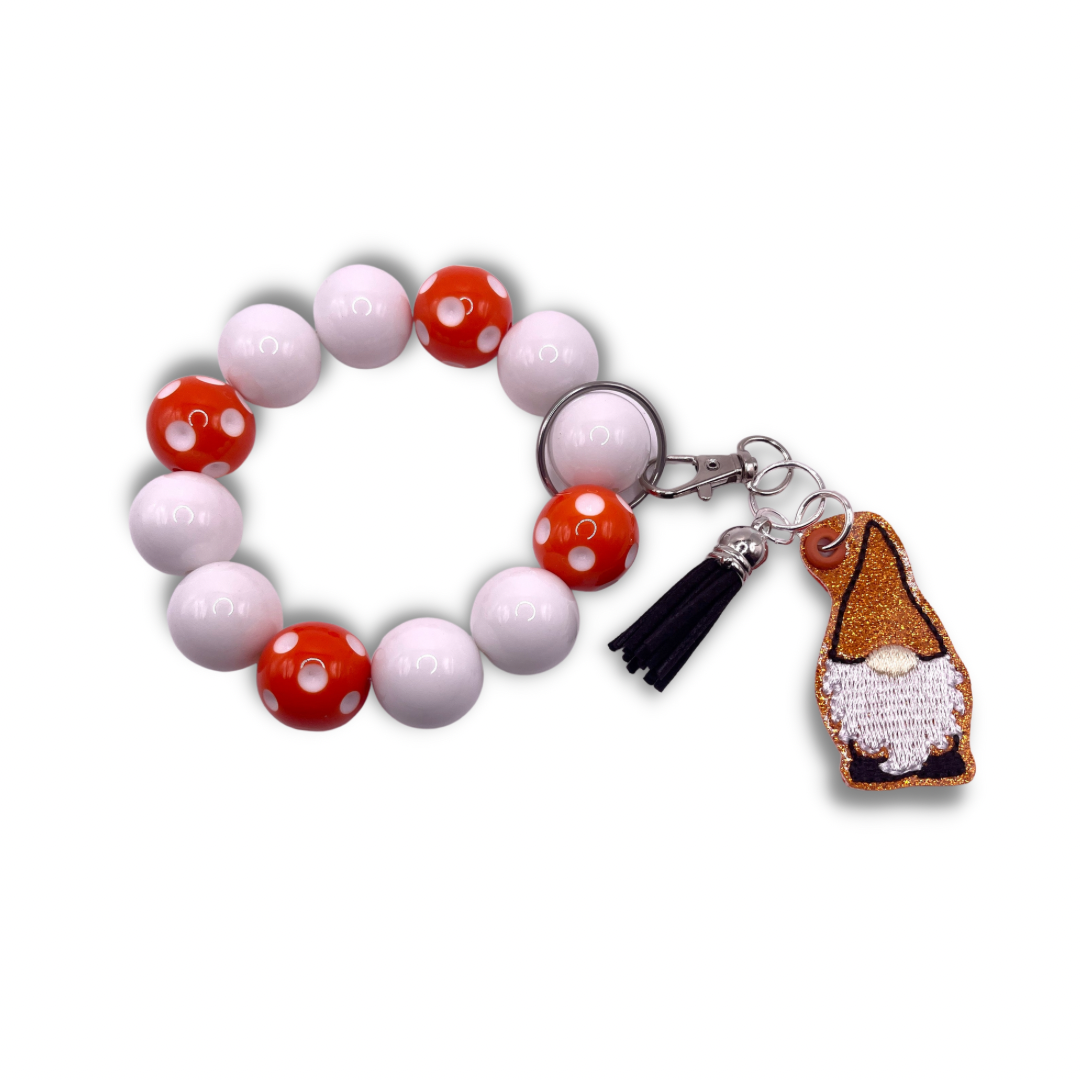 Orange Gnome Keychain with Polka Dot Beaded Wristlet