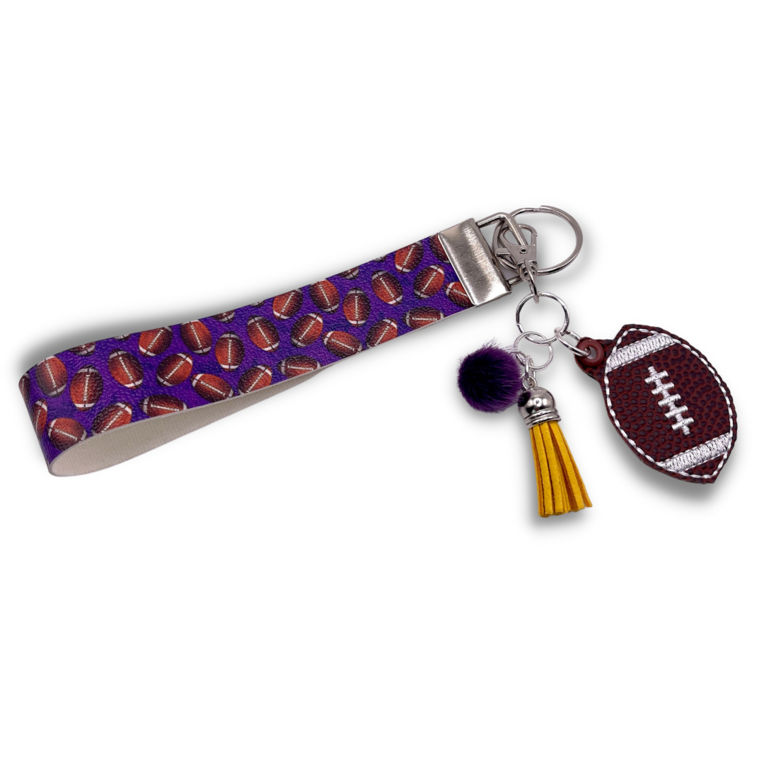3 Blue Pineapples Purple and Yellow Football Keychain and Wristlet