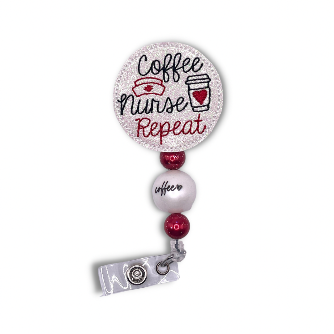 Coffee Nurse Repeat Beaded Badge Reel