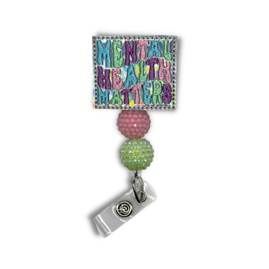 Mental Health Silver Beaded Badge Reel