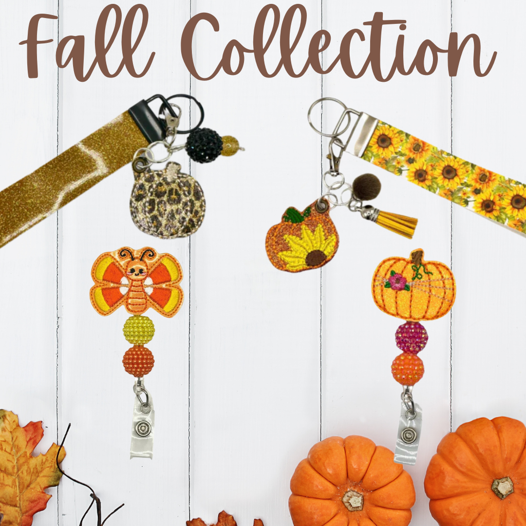 Handmade Fall-themed keychain with wristlet in Autumn colors