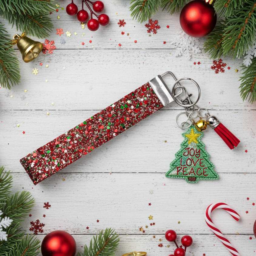 Joy, Love, Peace Tree Keychain and Wristlet