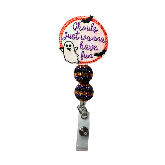 Ghouls Just Want To Have Fun Beaded Badge Reel