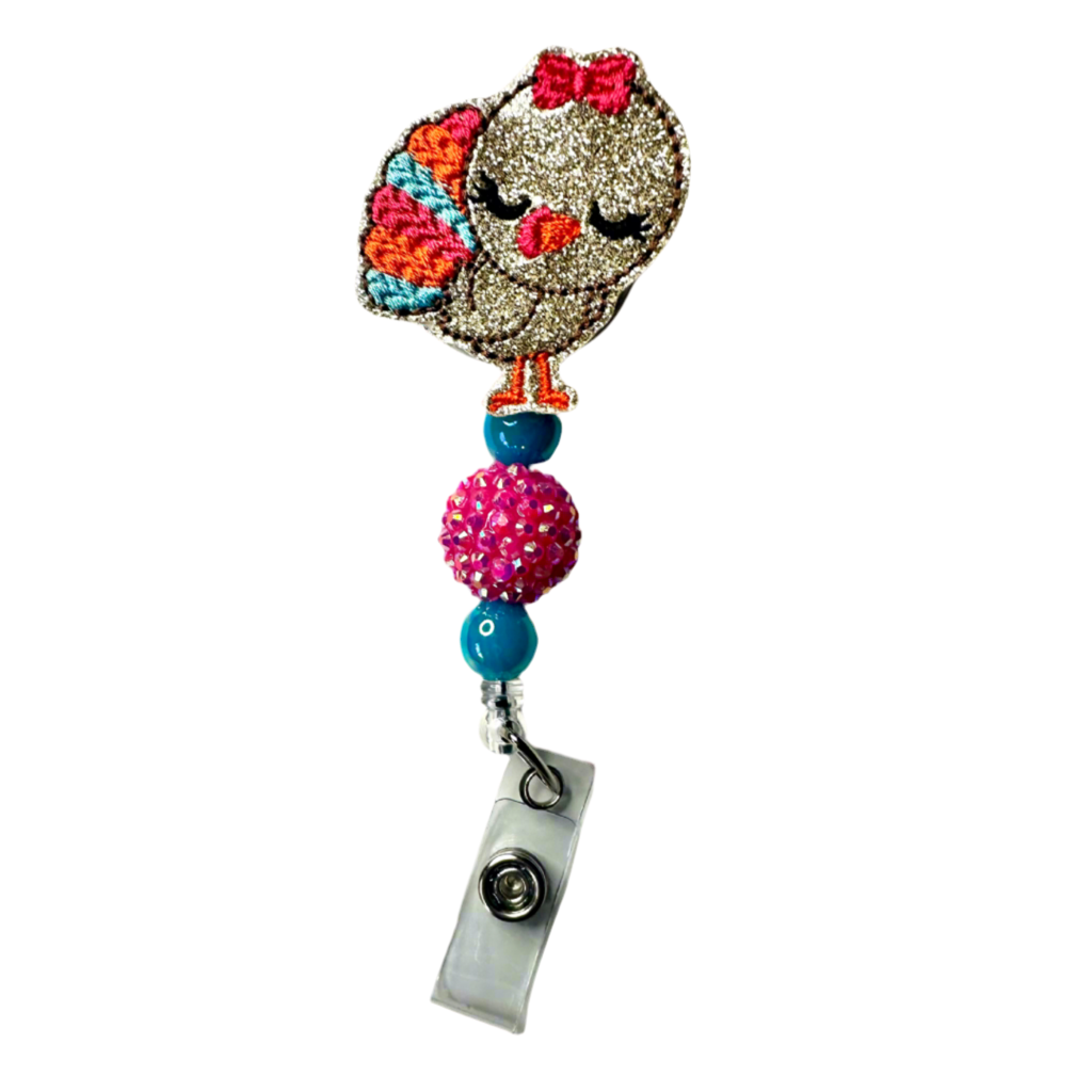 Girl Turkey Beaded Badge Reel