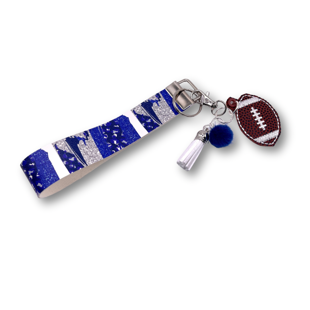 Blue and White Football Keychain and Wristlet