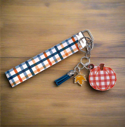 Orange Plaid Pumpkin Keychain and Wristlet