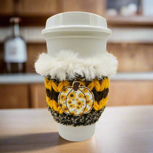 Sunflower pumpkin coffee cozy