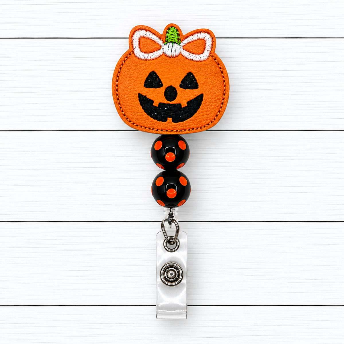 Cute Pumpkin with Bow Halloween Badge Reel