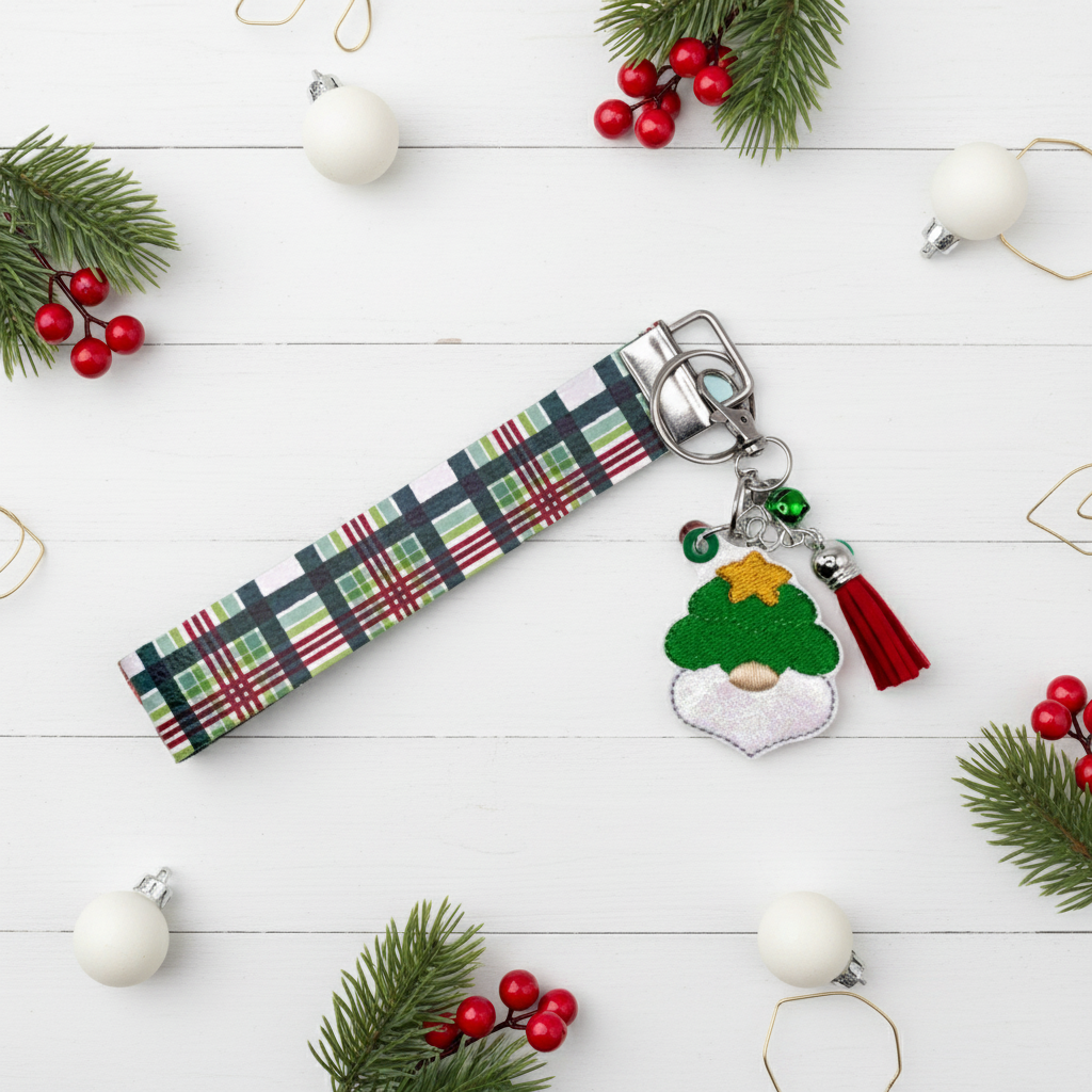 Christmas Tree Gnome Keychain and Wristlet