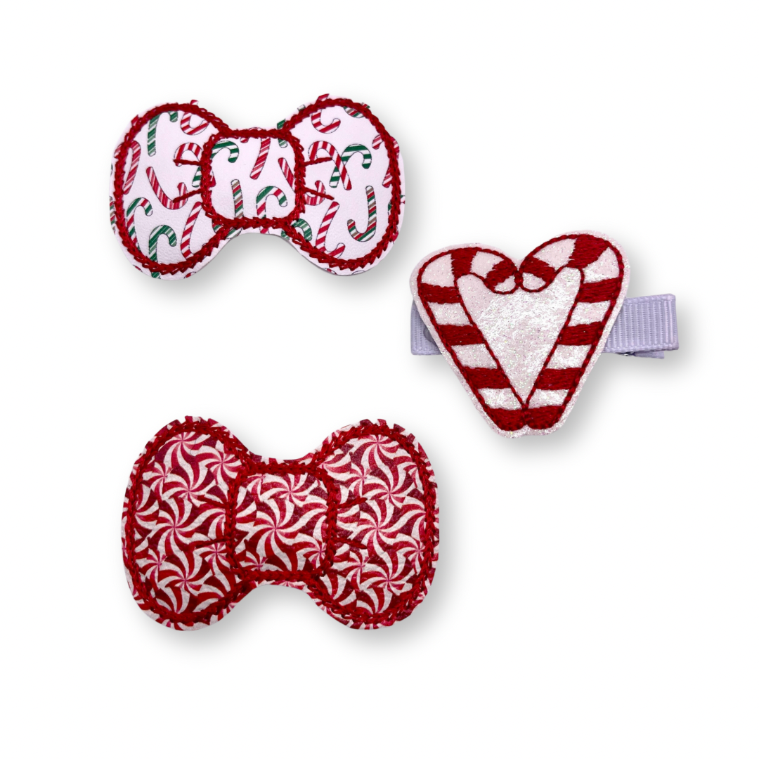 Candy Cane Hair Bow Clip Set