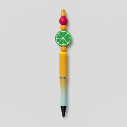 Colorful pen with a unique design on a light gray background