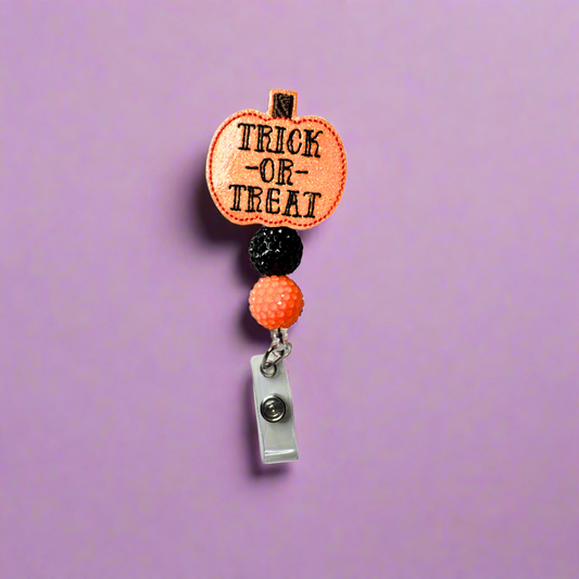 Trick or Treat Pumpkin Beaded Badge Reel