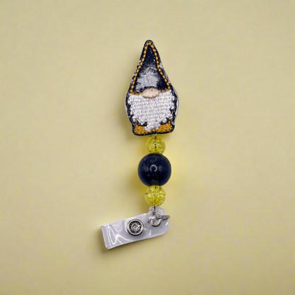Black and Gold Gnome Beaded Badge Reel