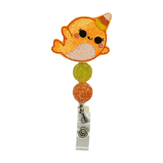 Candy Corn Narwhal Beaded Badge Reel