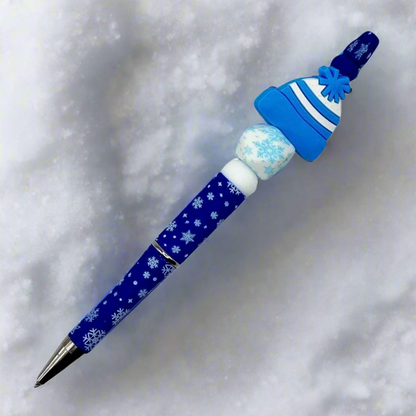 Blue Snow Hat Beaded Pen