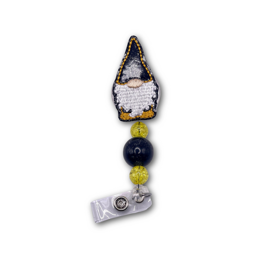 Black and Gold Gnome Beaded Badge Reel