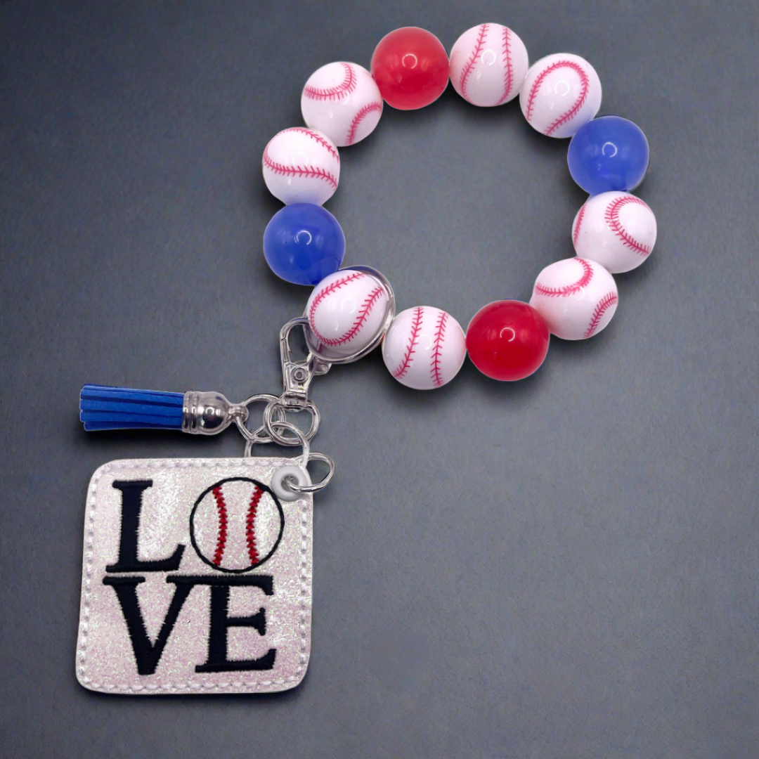 Baseball Love  Keychain with Beaded Wristlet