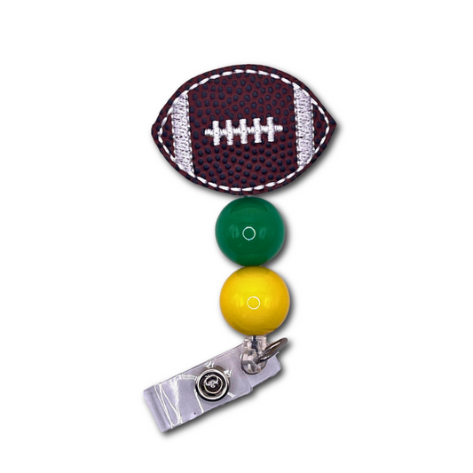 Green and Yellow Football Badge Reel