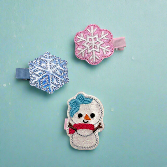 Snow girl and snow flakes hair clip set