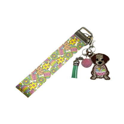 Dog with Easter Basket Keychain and Wristlet