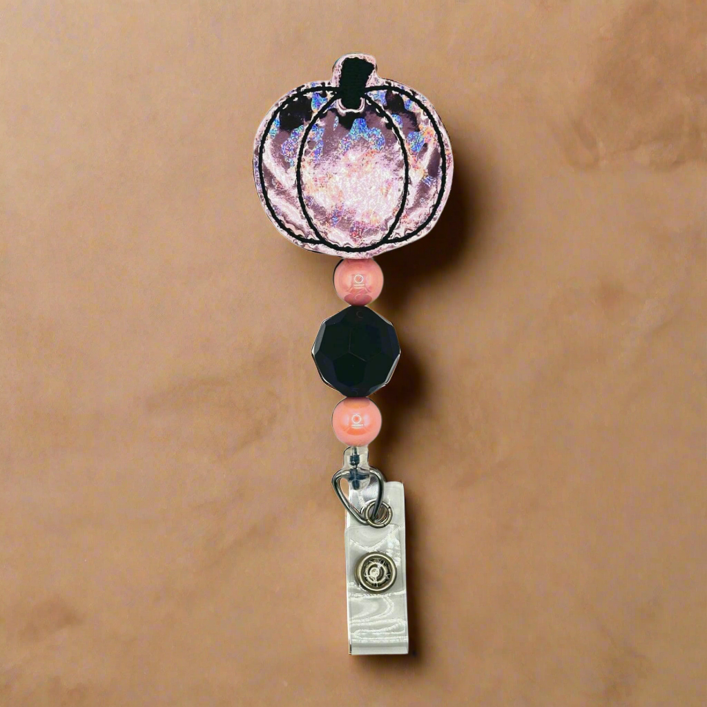Leopard Pumpkin Beaded Badge Reel
