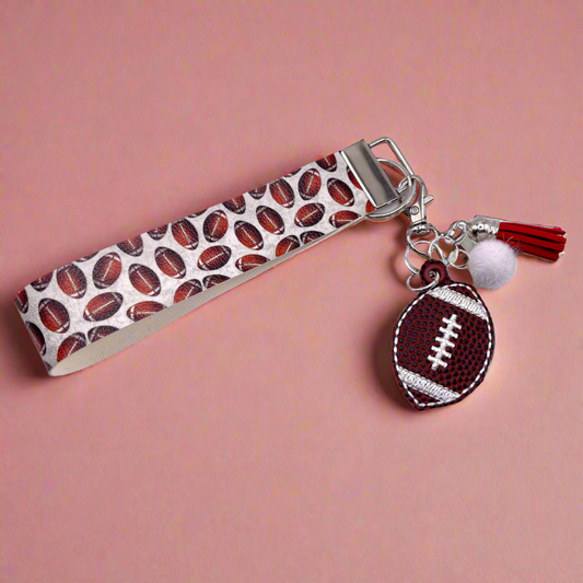 Red and White Football Keychain and Wristlet