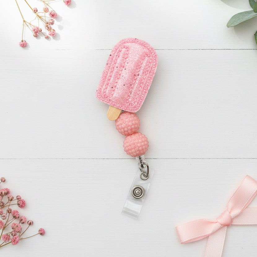 Sparkle Pink Popsicle Badge Reel