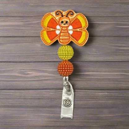 Candy Corn Butterfly Badge Reel