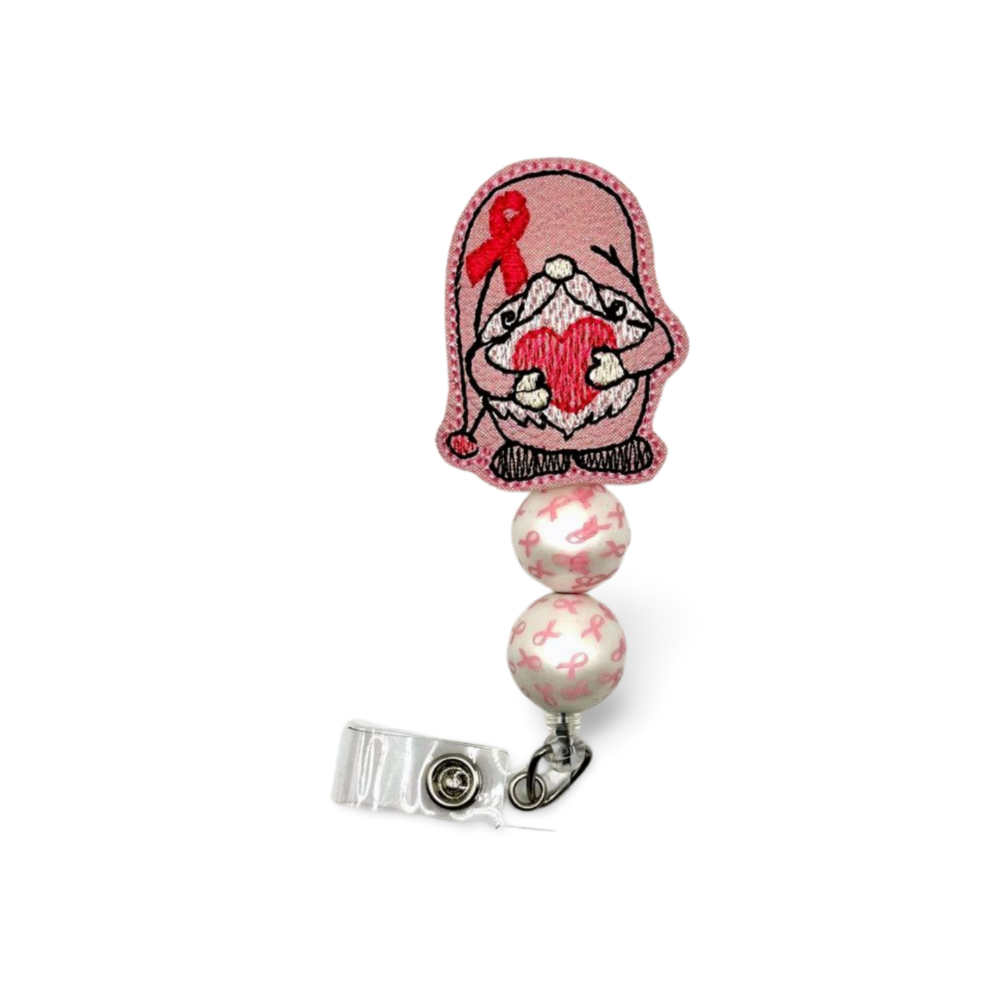Pink Gnome Holding a Heart Badge Reel