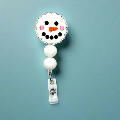 Snowman Head Beaded Badge Reel