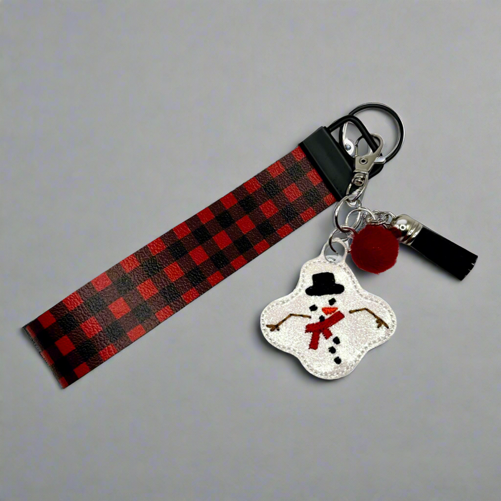 Snowman Keychain and Buffalo Plaid Wristlet