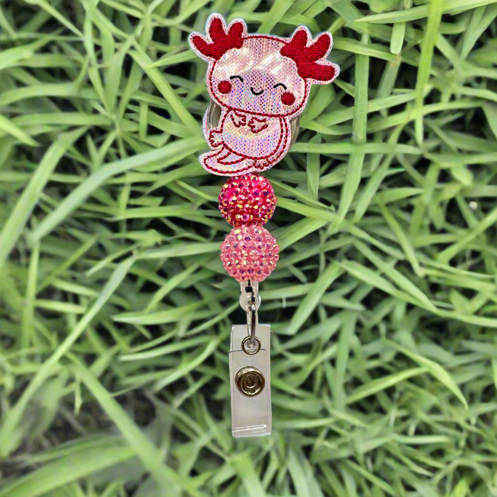 Pink Axolotl Badge Reel