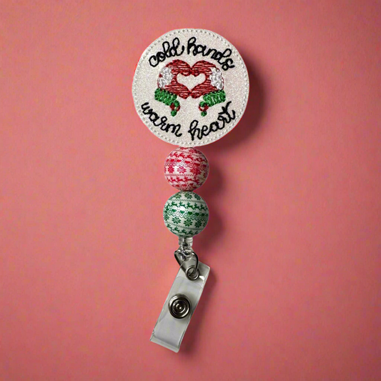 Cold Hands Warm Heart Mitten Beaded Badge Reel