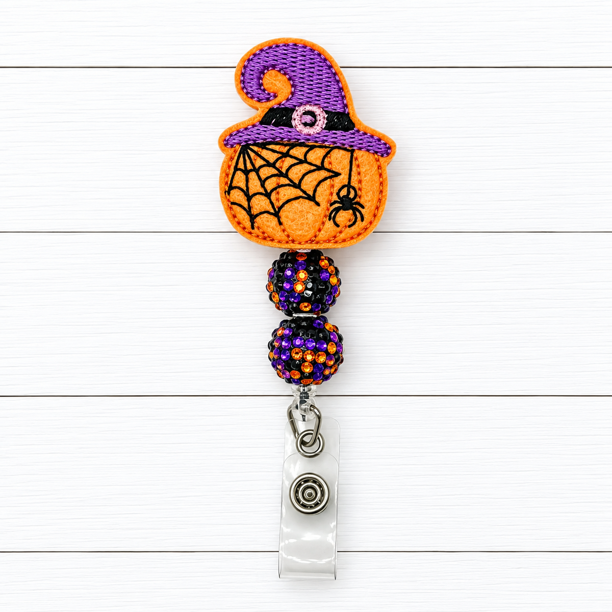 Pumpkin with Witch Hat Halloween Badge Reel