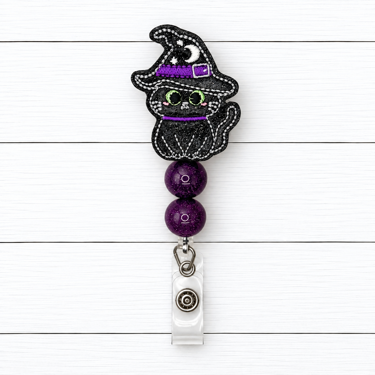 Witch Cat Halloween Badge Reel