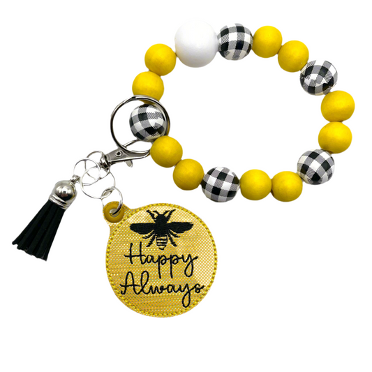 Bee Happy Always Keychain with Beaded Wristlet