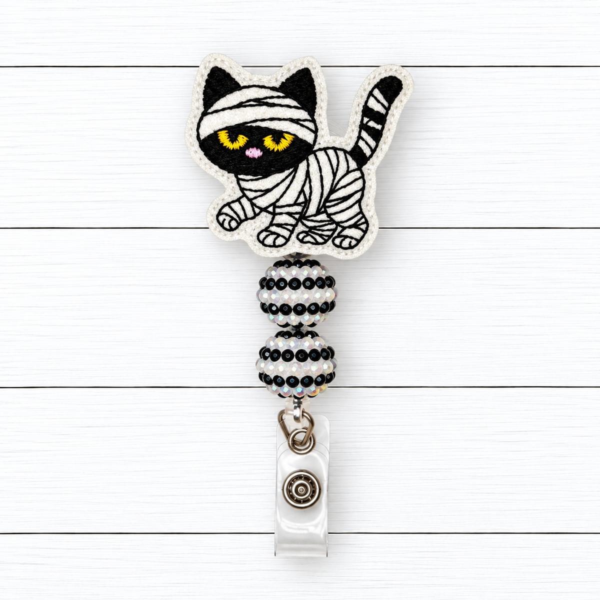 Mummy Cat Halloween Badge Reel