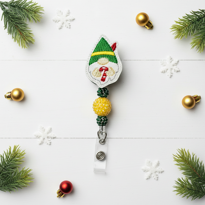 Candy Cane Gnome Beaded Badge Reel