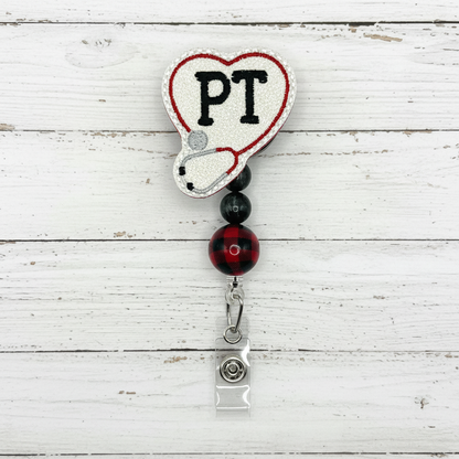 Physical Therapy Stethoscope Heart Beaded Badge Reel