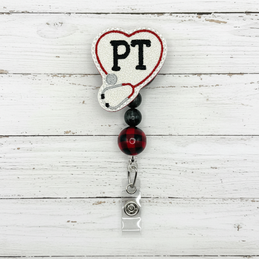 Physical Therapy Stethoscope Heart Beaded Badge Reel