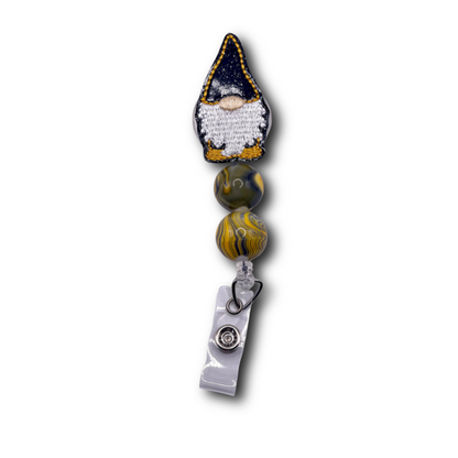 Black and Gold Gnome Beaded Badge Reel