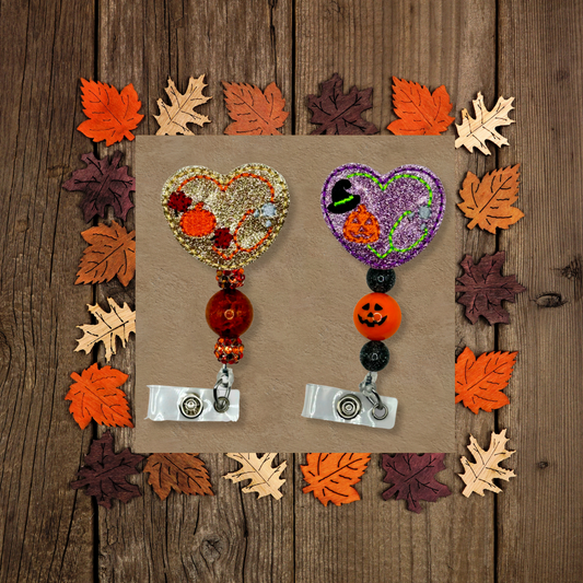Fall & Halloween Heart Stethoscope Badge Reel Bundle
