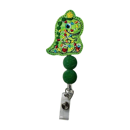 T-Rex with Christmas Lights Beaded Badge Reel